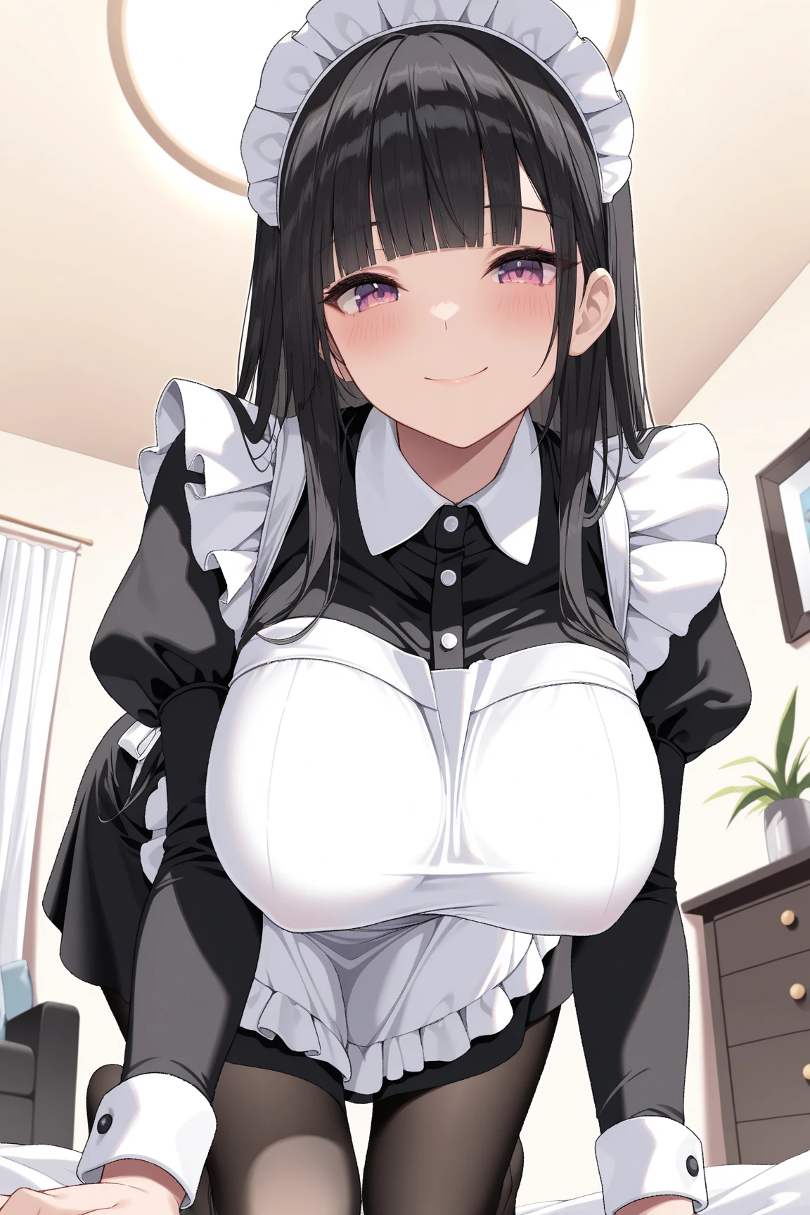 (super fine illustration,8K CG wallpaper,best quality,extremely detailed,ultra high res,best aesthetic),(cowboy shot,chest focus),(1 girl,teenage,beautiful girl,cute girl),(detailed beautiful face,beautiful black eyes,beautiful black hair),(blush),(saggy breast,perfectly shaped areola),(maid),((expose breast,breast out)),(bend forward),(cafe)