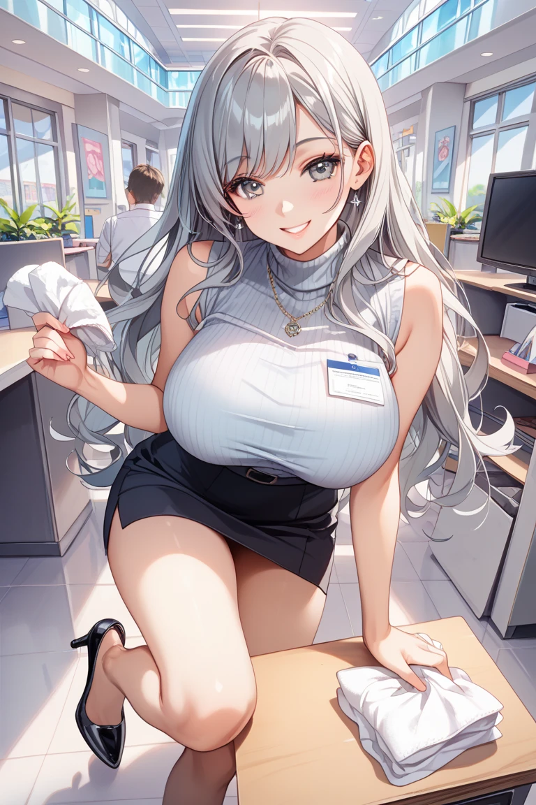 (Familiar, masterpiece, highest quality, Complex),
Cowboy Shot, Kyoka Tachibana,
Big Breasts,
1 girl, alone, At a convenience store,
Cute eyes, Beautiful Face, Perfect round ass,
Fit and body, Female Pervert,
The jacket is a cute lightweight shirt, Cleavage exposed, Beautiful woman in a white shirt and a mini skirt, Super mini tight skirt, smile,
black high-heels, Knee socks, black_Legwear,
Early teens, alone, Pale skin,
blue eyes, ((Beautiful mature woman)),
no_bar,
enchanting smile, Mischievous face, Sweat, vapor, embarrassed, blush, Excited, (Spoken Heart),
Are standing, Best Sexual Poses, Cover your groin,
(At a convenience store), Near the Ocean shore, (window, Ocean, null, cloud, Day), summer, indoor, perspective, Bright lighting, Shelves with lots of products, White wall,
