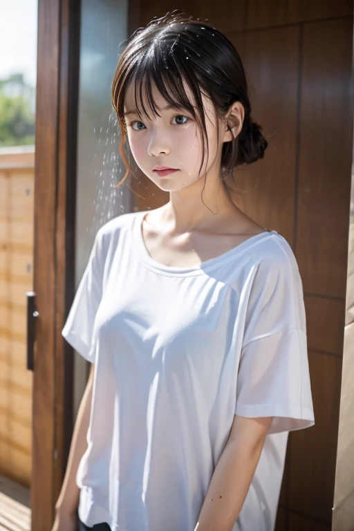 doress、(Photorealsitic:1.4)、(hyper realisitic:1.4)、(realisitic:1.3)、(Smooth lighting:1.05)、(Improved lighting quality in movies:0.9)、32K、1girl in、20 years girl、Realistic lighting、Back lighting、Facial light、raytrace、(brightened light:1.2)、(enhanced quality:1.4)、(Top quality real texture skins:1.4)、finely eye、finerly detailed face、Fine quality eye、(Tired, sleepy and satisfied:0.0)、 close up of face、tshirts、(enhance body line mood:1.1)、(Increase the beauty of skin texture:1.1)、((Suzuichi Hirose))、