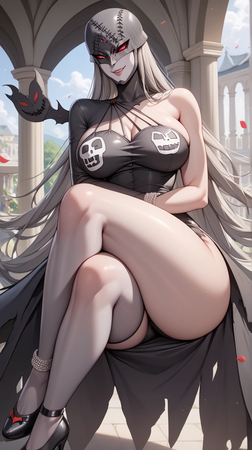 sagging breasts,mature female,smile,huge breasts, gigantic breasts,long breasts, (((face focus))),cowboy shot,solo,seductive smile,forehead,bare forehead,black hair, witch, fantasy, brick stairs, sitting, robe, wizard hat,masterpiece, best quality, 8k, detailed skin texture, detailed cloth texture, intricate details, ultra detailed