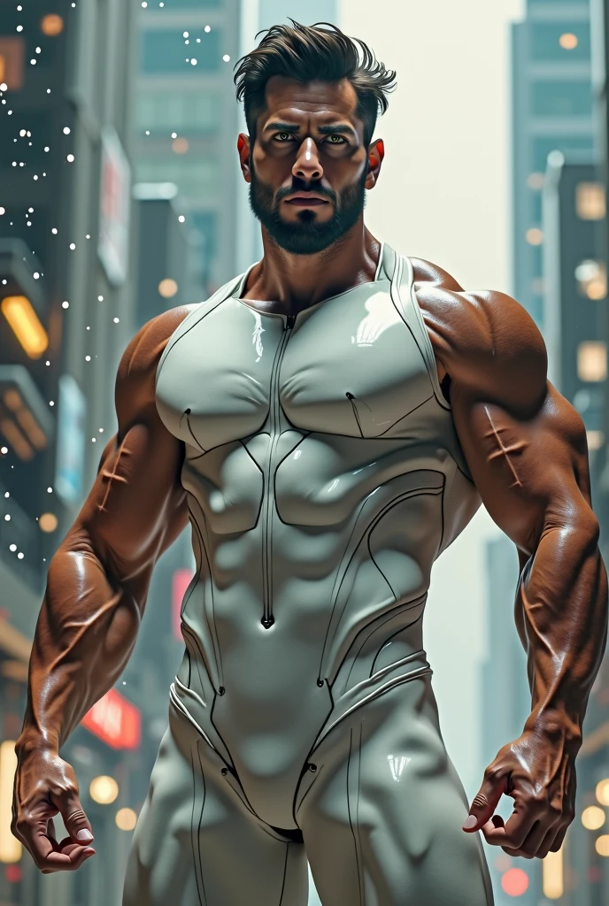 ((Best quality)), ((masterpiece)), (detailed:1.4), 3D, an image of a the most attractive masculine masculer male, huge crotch bulge, part machine part muscular body, HDR (High Dynamic Range),Ray Tracing,NVIDIA RTX,Super-Resolution,Unreal 5,Subsurface scattering,PBR Texturing,Post-processing,Anisotropic Filtering,Depth-of-field,Maximum clarity and sharpness,Multi-layered textures,Albedo and Specular maps,Surface shading,Accurate simulation of light-material interaction,Perfect proportions,Octane Render,Two-tone lighting,Wide aperture,Low ISO,White balance,Rule of thirds,8K RAW, crysisnanosuit, masculinity, masculine, muscular manly, body, visible muscular hairy body, chisled features, half man half machinery, walking on a spaceship, city, scantily clad, (visible body and visable machinery), buzzcut,