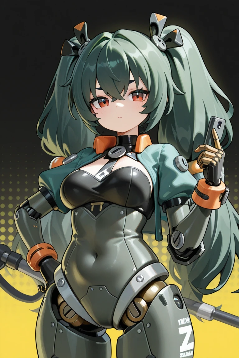 Military green translucent armor,Arm mecha,light blue short hair,Braided hairstyle,Large Breasts,Cleavage,Pistol hanging from waist,fighter pilot,fighter hangar,Sexy,Lipstick,miss,Golden Eyes,stockings,Short skirt,Smile