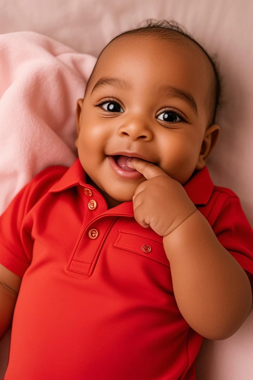 there is a baby that is laying down with a shirt on, closeup of an adorable, happily smiling at the camera, unsettling grin, caio santos, cute boy, innocent smile, welcoming grin, cute face, riyahd cassiem, almost smiling, sweet smile, very slightly smiling, cute smile, beautiful cute, mischievous grin, rosey cheeks
