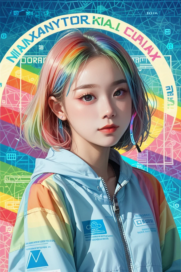 (((Anime)))girls, Alone, Dorsey , holographic background , Clear and colorful rainbow, maximum number of colors that can be output