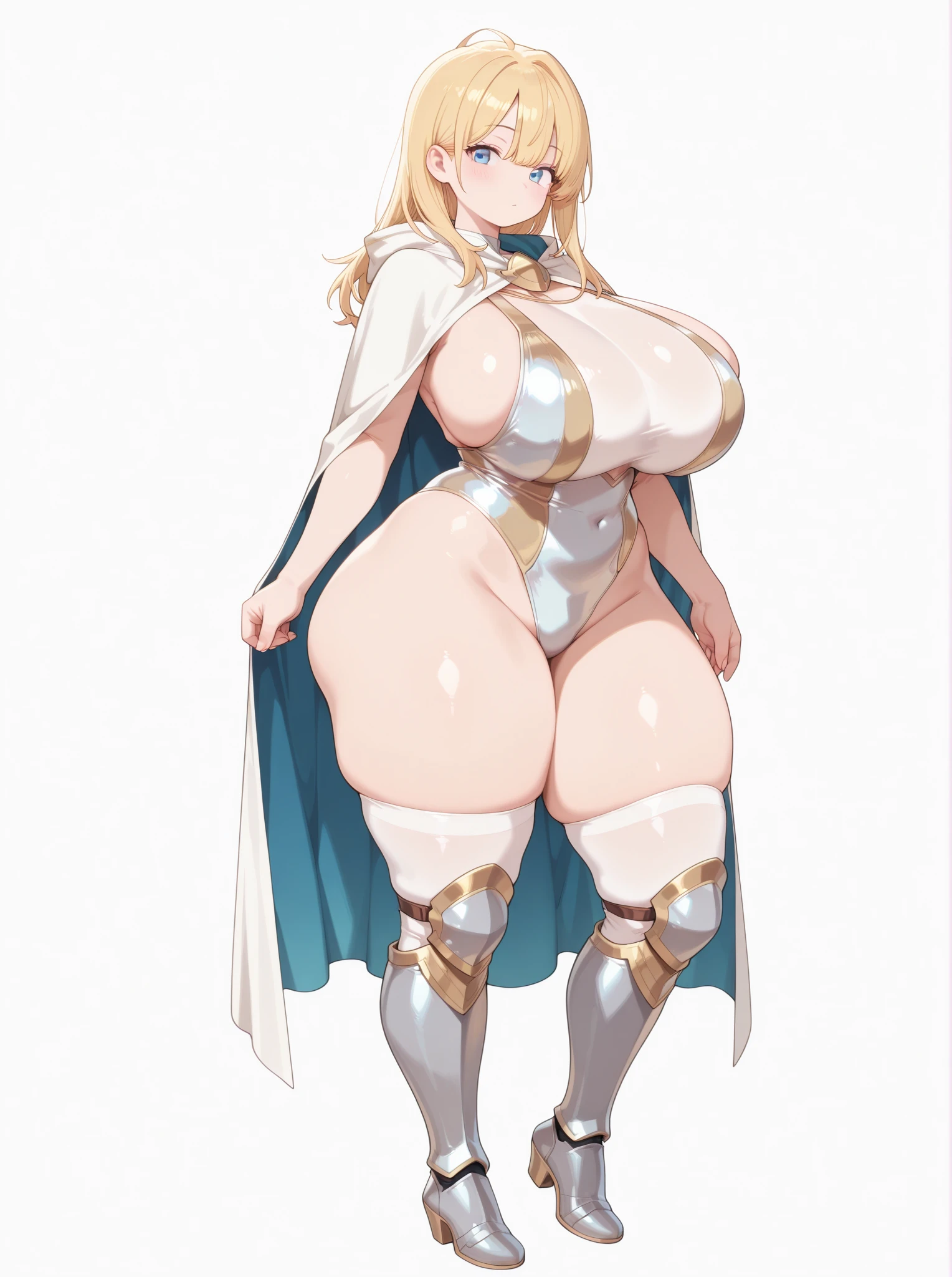 young elf girl, blue eyes, blue Pullover, black long skirt, whole body to see, smiled, excited, moans, blond long hair, (( very wide hips)), (((colossal Thighs, gigantic thighs, very huge thighs, very big thighs))), sexy pose, wet clothes