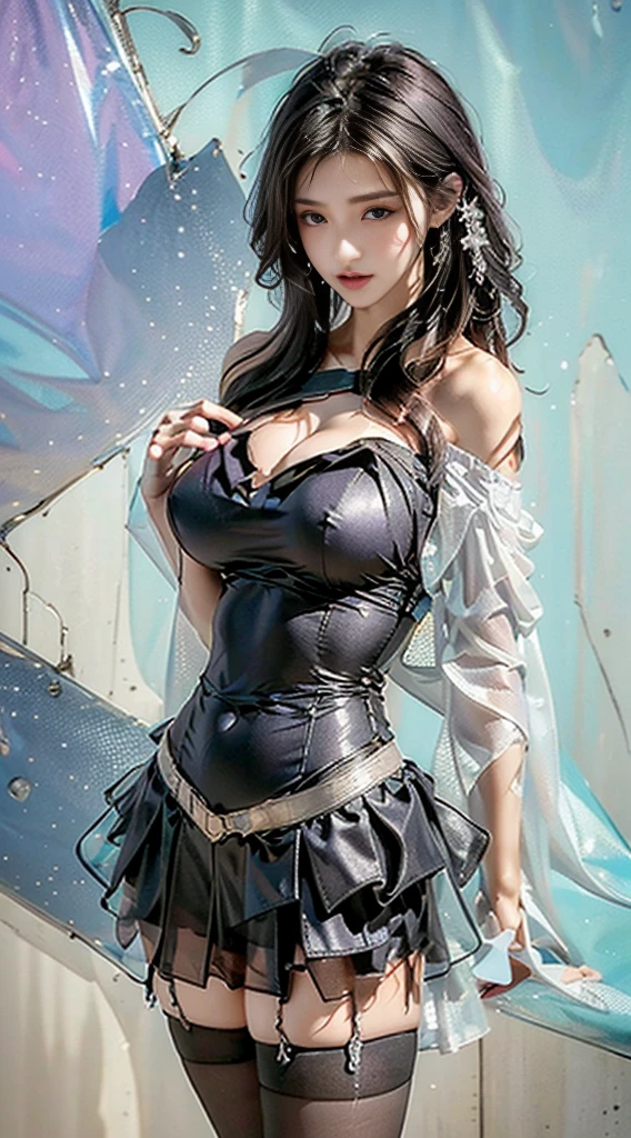 there is a woman in a white top and black stockings posing, amouranth, better known as amouranth, amouranth as a super villain, smooth translucent white skin, sexy look, very sexy outfit, tight attire, young beautiful amouranth, doctor, tight outfit, sexy body, sultry body with sexy belly, translucent body, shiny white skin