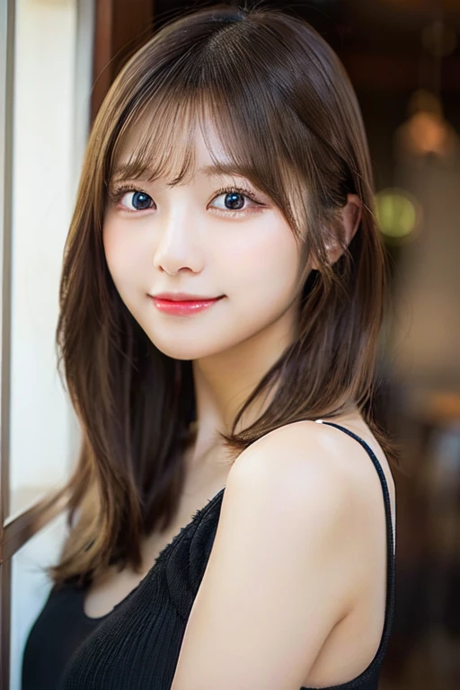  highest quality, shape, Very detailed, finely, High resolution, 8k wallpaper, Perfect dynamic shape, Finely beautiful eyes,  Natural Lip, Random sexy poses,RAW Photos,cute,smile、A tight knit dress that makes your chest look beautiful～Chest coordination～、Off the shoulder