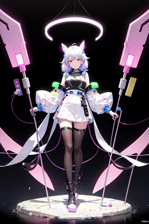 Anime Kawaii sexy Perfect Slim sensual body large breast and huge thighs, An intricate and highly detailed illustration of anime (Young girl). personagem de anime, futurista, ciberpunk, holding a microphone in the right hand Walking while singing Headphones with futurista neon lights, body preto, cabelo preto comprido, elementos da cibernet, Mulher guerreira, mais alta qualidade, Brilho do macacão, Bela expressão, aquarela, Detalhes vívidos no body,