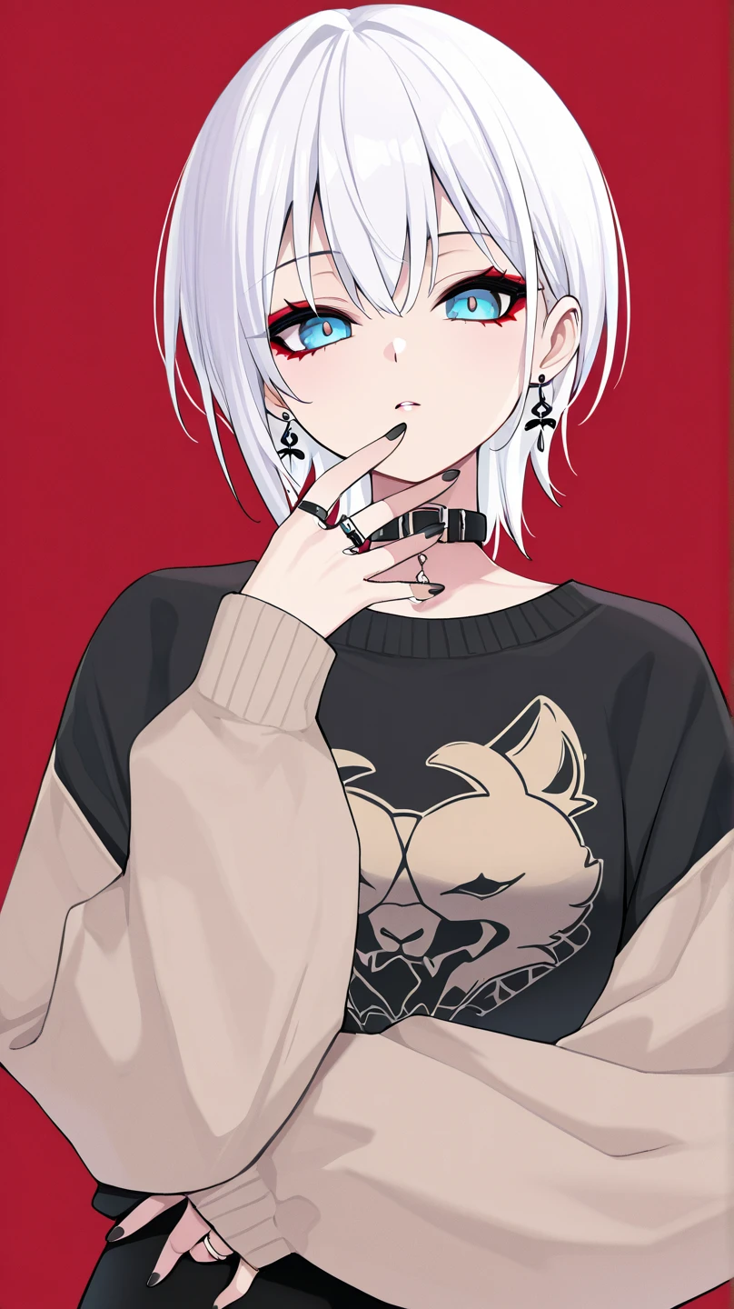 Short-haired man、Show your fangs,Pull the corners of your mouth with your hands、Black Jersey、Gray Hair