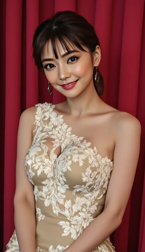 (16k, Surreal, masterpiece:1.30), Professional photography, Written boundary depth, Deep Shadows、Cinema Lighting, Soft Light, (Ultra-detailed beautiful faces:1.7), ((Ultra-detailed beautiful slim body:1.4)), ((Ultra detailed beautiful eyes, Eyelashes, double eyelid, Symmetrical brown eyes:1.4)), ((Ultra-detailed beautiful skin, lips, Lip gloss:1.4)), ((Super detailed and beautiful hairstyle, Long ponytail, Asymmetrical bangs:1.4)), ((Perfect Anatomy:1.15)), Beautiful Japanese female idols, (Ultra-detailed, radiant oily skin:1.5), Random Seductive Poses, (Cute smile:1.3), (View your viewers:1.3), ((Ultra-detailed beautiful breasts, Ecup cleavage:1.4)), ((Deep V-neck exposes shoulders:1.3)), ((Super skin tight outfit)), (A slightly see-through outfit:1.2), (Bare hands and feet), (Erect nipples :1.3), ((Ultra-detailed costume features)), small diamond earrings, small diamond necklace, (cameltoe), leotard