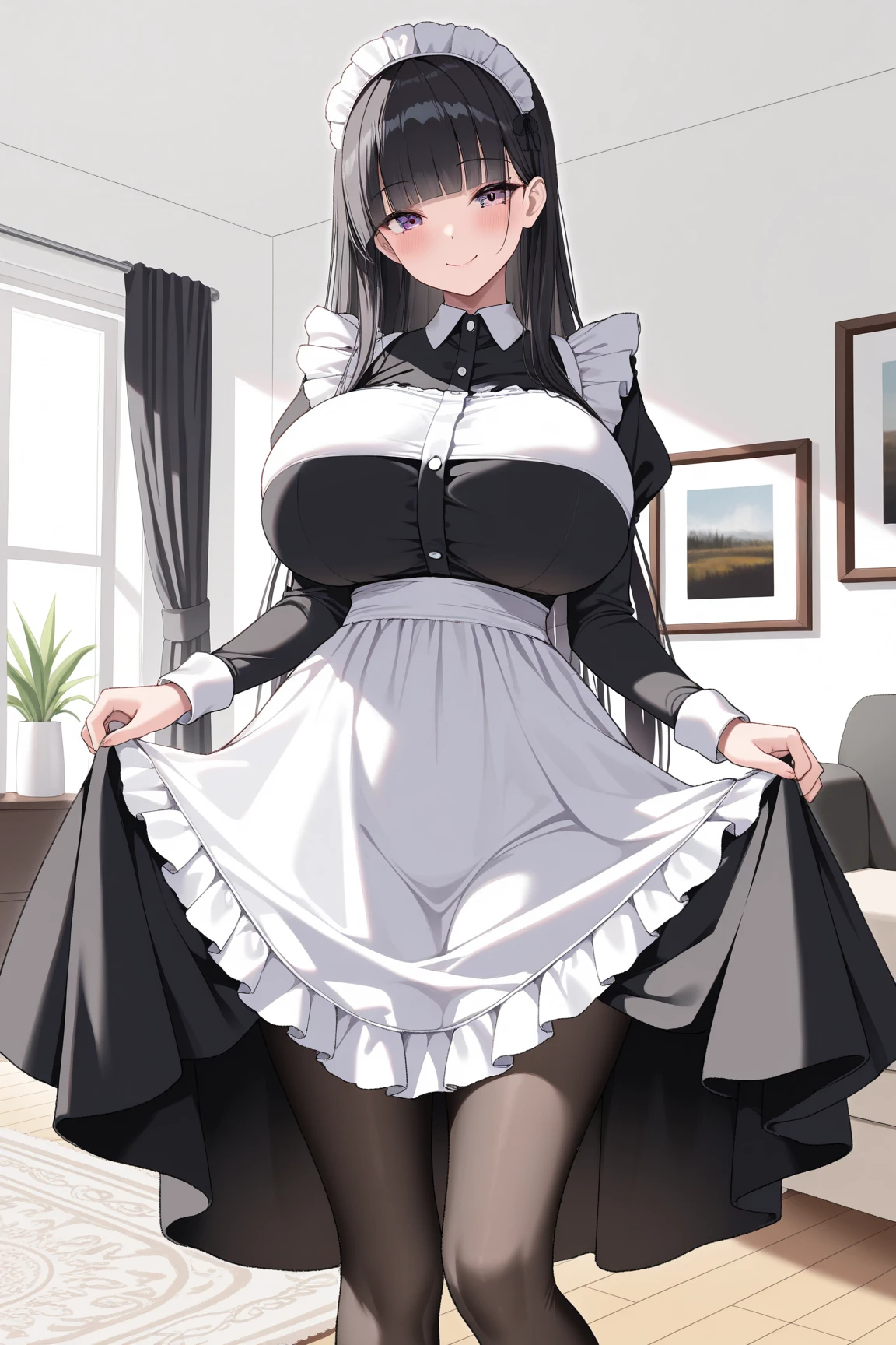 {{masterpiece}},high quality, 4K, 2D, 1 girl,{simple gray background},(attractive mature lady:1.7),milf,standing,sagging breasts,(gigantic breasts:1.4),maid,front face,{{tareme}},attractive mature lady,black hair, {from right in front of face and body},View viewers from front,{front facing shot},Wear glasses,(serious:0.1)