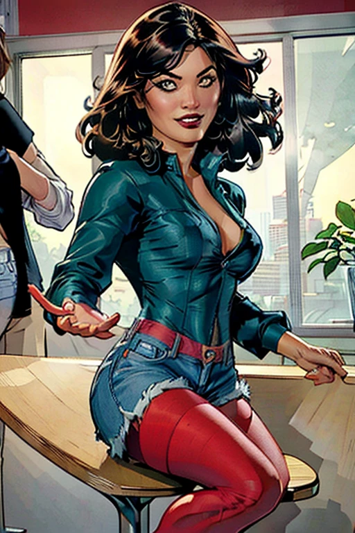 ((ultra realistic illustration:1.3)), (glamour:1.2).Beautiful 20 yo Mediterranean woman, beautiful athletic figure, shapely toned legs, perfect round ass, natural perky breasts,(abs), long dark hair, green eyes. (joy:1.4), sweet smile, Mascara, red lipstick, yellow jacket, black dress, high heels. sunglasses. Daytime in a United States metropolis. Masterpiece, (highly detailed:1.2),(detailed face and eyes:1.2), 8k wallpaper, natural lighting. core shadows, high contrast, bokeh.