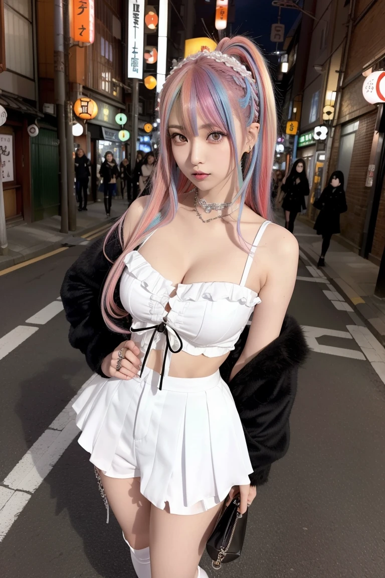 Close-up of a girl with white hair and a pink shirt, ses cheveux sont blancs, Anime girl cosplay, Anime girl in real life, Perfect white haired girl, anime-inspired, Anime cosplay, long  white hair, anime vibes, Girl with white hair, belle delphine, Long white hair and bangs, Ruan cute vtuber ，Super big breasts，exposed
