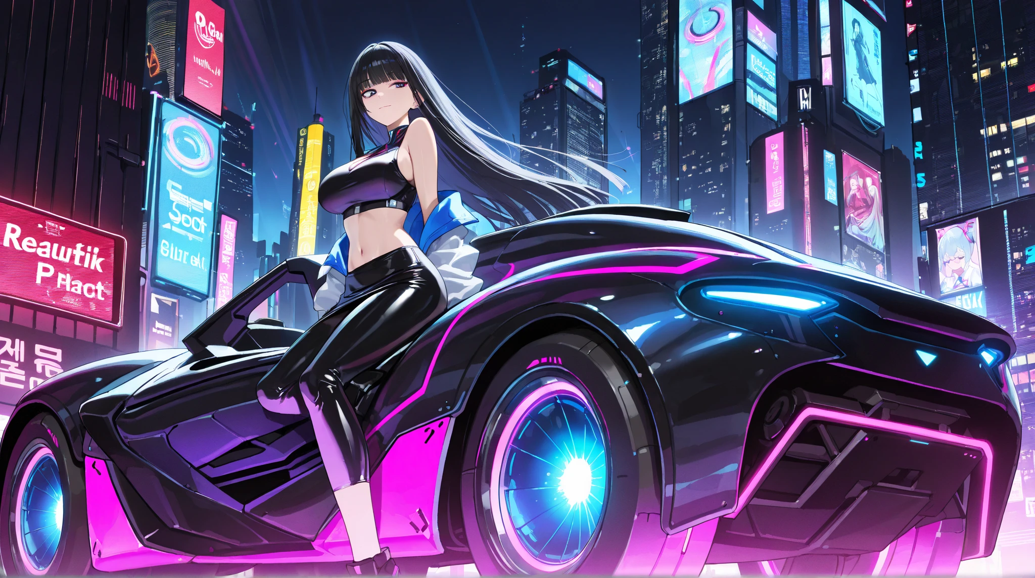 Drive a Lamborghini、Her smile in a bikini is cute、Hatsune Miku、Large Breasts、Night view、8K、Beautiful eyes