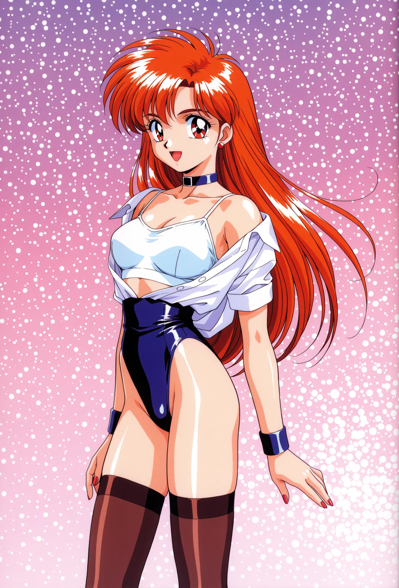 1990s (style), 1980s (style), retro artstyle, One girl, Ariana Grande, red hair, bunny ears, sexy,