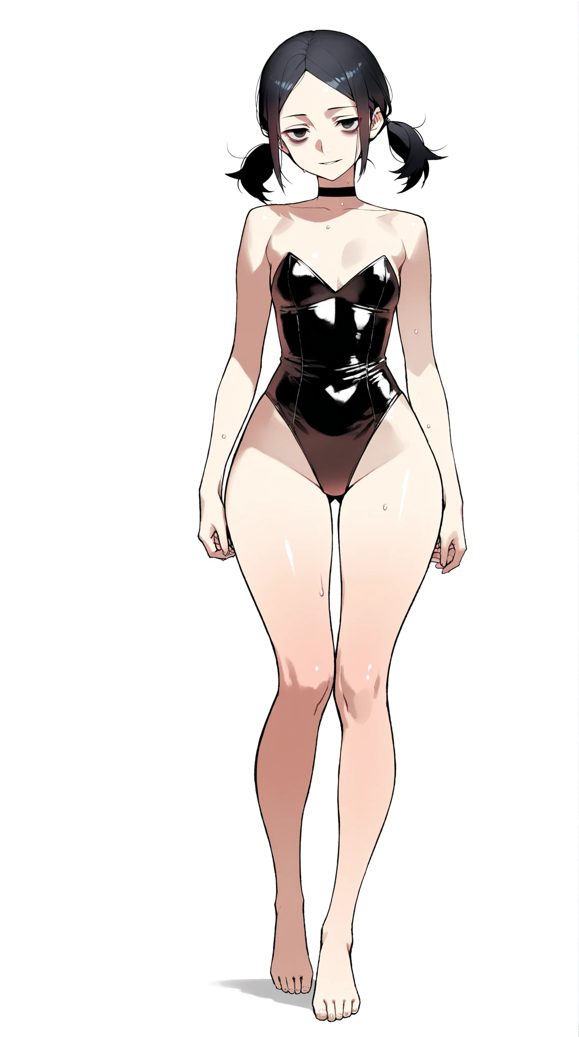 by Zackary911, kenket, kilinah, Zackary911, (((scp-1471, woman, breasts, antrum, extremely detailed, extremely detailed legs, extremely detailed arms, extremely detailed face, perfectly detailed eyes, perfectly detailed anatomy))): 1.2, solo, perspective, curved thighs, huge thighs, curvature, embarrassed smile, (tail), totally blushed, nervous, looking at the viewer, bedroom, night, electrical blackout, blackout, standing on a corner of the room, black dress, glowing white eyes, black body, coming out of the closet