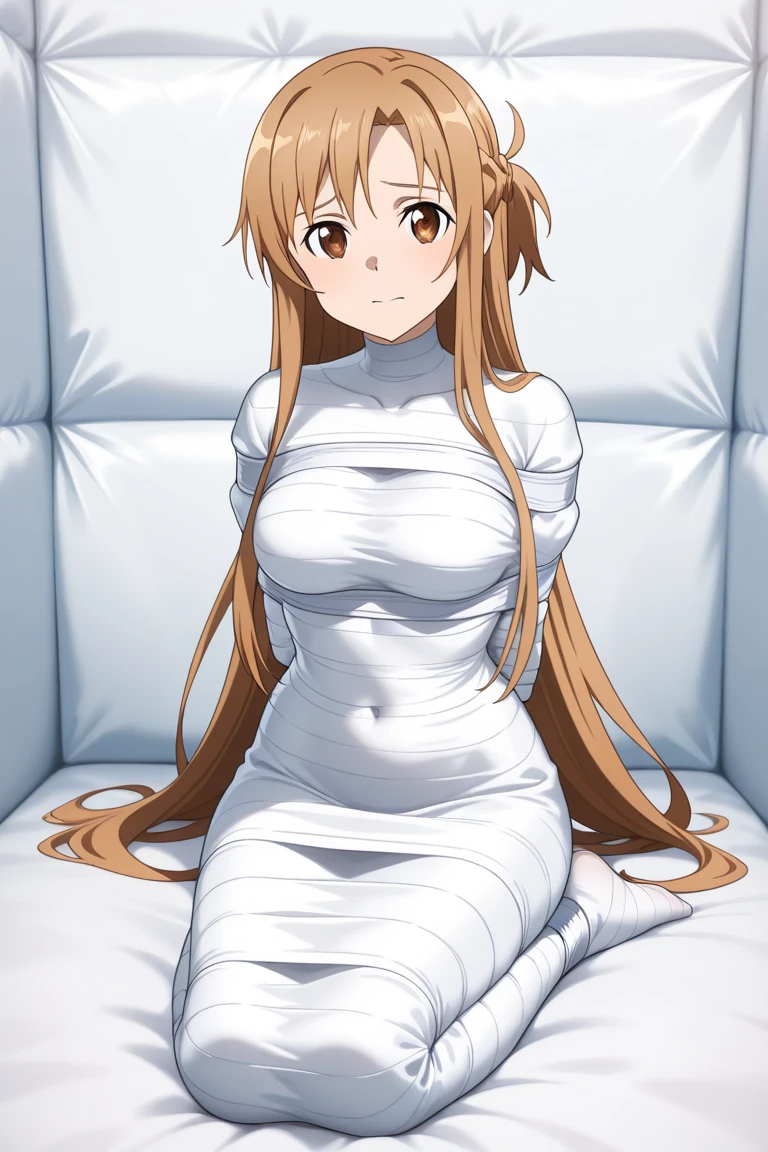 asuka suit under clothes!, covered in bandages, Biomechanical OPPAI, with wires and bandages, Smooth anime CG art, strappy, mummified in bandages, wrapped arms, drawn in anime painter studio, pixiv 3dcg, gynoid body