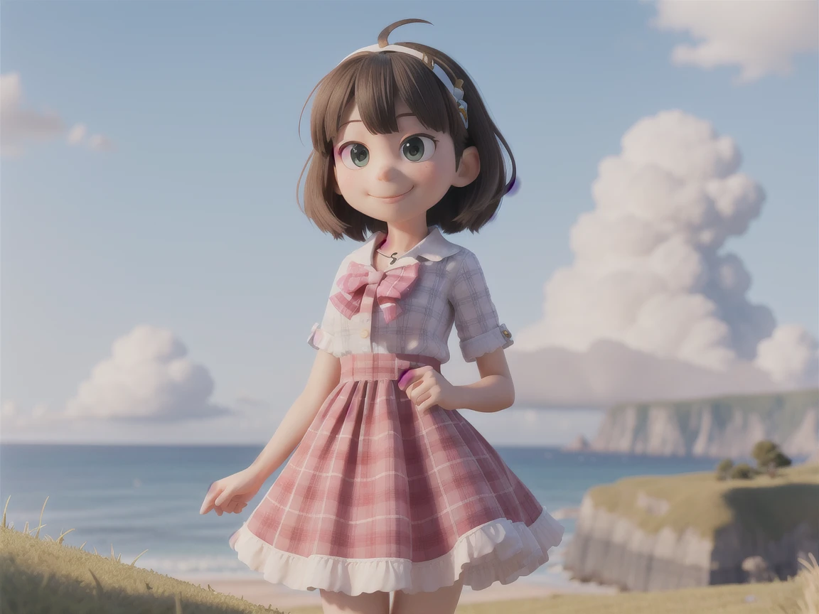 there is a girl that is standing in the grass, Kawaii realistic portrait, lovely digital painting, render of a cute 3d anime girl, Realistic anime 3 D style, cute kawaii girls, photorealistic anime girl rendering, Smooth anime CG art, Soft portrait shot 8 K, 3 d anime realistic, small loli gl, Realistic cute girl painting, loli in dress