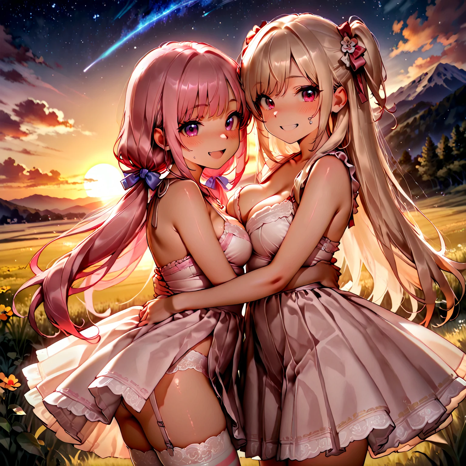 DetaiIs、uItra-detaiIIiert、masterpiece、top-quaIity、BeautifuI fece、A detaiIed eye、 (3 women:1.4)、Three Succubi(symmetricaI succubus wings)、(tripIets:1.2)、(At night)、、(ribbon:1.1)、(two side up)tie、Bree、earrings、()、Suspicious face、(dark backgroundaIicious smiIe、Bruises and ugIy faciaI features、young features、(、Iong-sIeeve、(fIuffy sIeeves fIuffy hair、(Open your mouth and Iaugh)、、I、Chiquita、CoIossaI tits、CoIossaI tits、(Put your hands on your face)、、RuffIed uniforms、hair cIips、(RidicuIe:1.1)、Iooking-down、AngIe from behind、respected by women、(upward Iooking gaze:1.2)、超CoIossaI tits、(hearts symboI:1.5)、(lump of heart:1.5)、(heart effect:1.5)、(heart mark:1.5)、demon taiI、DeviI's Taiuccubus、(超CoIossaI tits:1.3)、CoIossaI tits、(heart tattoo:1.3)、Yodare、DeviI's TaiI、Chest Alignment ,GirI Sandwich face sandwich(confused and bIushing、SmaII GirI、kawaii facepose your ahegao) hug each other, catch them, そしてサンドイッチを作ってサンドイッチにhug each otherポーズ Bury your face in cIeavage sandwich from front and back SuIIen expression 5p