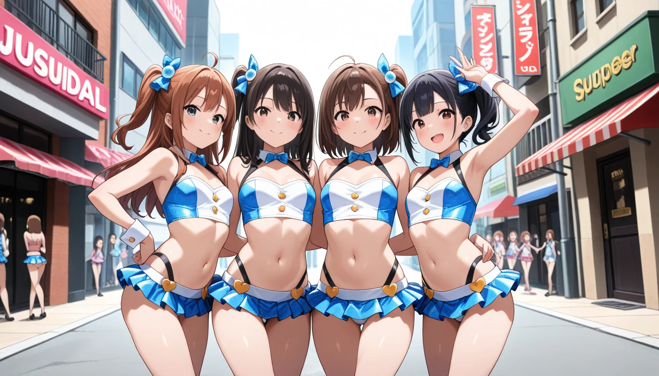 live-action、photograph, ((masterpiece)), ((Highest quality)), (Very detailedな), ((cute)), cute, (Multi-point), ((sexy)), (device), ((Very detailed)), 4K, (8k), Highest quality, (beautiful), hyper cute face, shape, Anime Style,hyper Genuineistic, Genuine, Dynamic Angle, ((whole body)), close, Thick outline, Clear contours, Racecourse, (Three Girls, 3 cute girls:1.5), (Race Queen Costume:1.5), beautiful light brown hair, beautiful brown eyes, ((beautiful eyes)), (Leaning forward, Emphasize cleavage:1.5), short hair, Big Breasts, smile