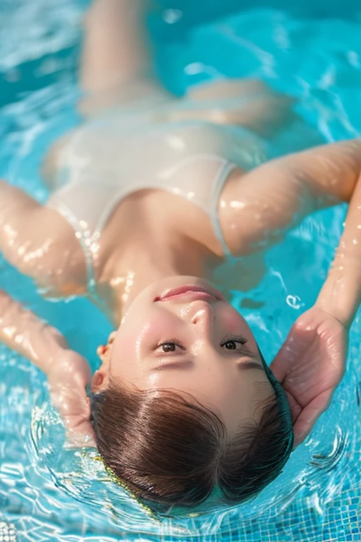 A 17 years boy in a cylindrical chemical chemical submerged in green chemical sleeping with suspended body