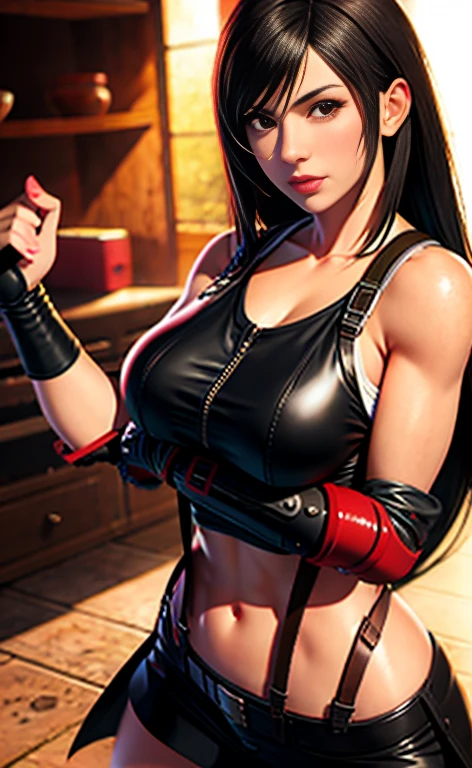 (8k、highest quality、A masterpie:1.2)、(Realistic、photorealistic:1.3 Mature Mature Woman Mature Woman Mature Mature Woman Mature)、Super Detailed、Girl 1 Mature Mature Woman Mature Woman Person、cutest、solo、、、、、、、、、、、、(tifa lockheart)、(big chest)、(((gigantic boobs)))、(((black stockings)))、(((a black bra)))、(beautiful eye)、(smiling smile:1.2)、(Closed)、erotic pose、dance、neons、street scenery、and depth of field、Dark and strong shadows、Sharp focus、auto、motion blur、bike、and depth of field、composition、Glowing green light、Final Fantasy VII、tool、(nose blush)、Single Elbow Pad、Ankle Boots、dark black hair、black thigh、red boots、Elbow Gloves、Elbow pads、Fingerless Gloves、Taut Shirt、sports bra、(suspenders,,,,,,,,,,,)Black Skirt)、thights、white tank top、fulllllbody、head rest、s lips、Facial、Low Tai Long Hair、(red_Ojo))、Yellow flowers、(night:1.3)、Complex、Bokeh、Cinematic Lighting、photons mapping、Radiosity、physically based rendering、(Tetsuya Nomura Style)、NSFW、Perfect Breast