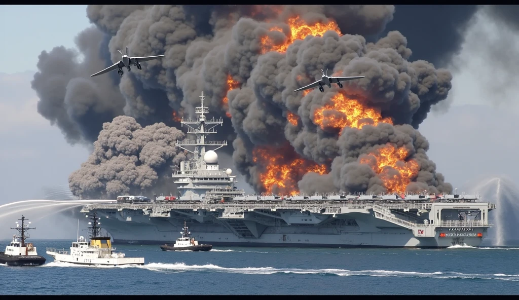 huge explosion of the aircraft carrier
