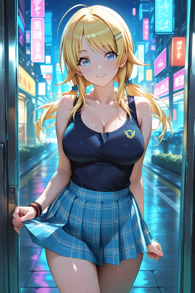 Anime blonde girl with a big butt and large breasts