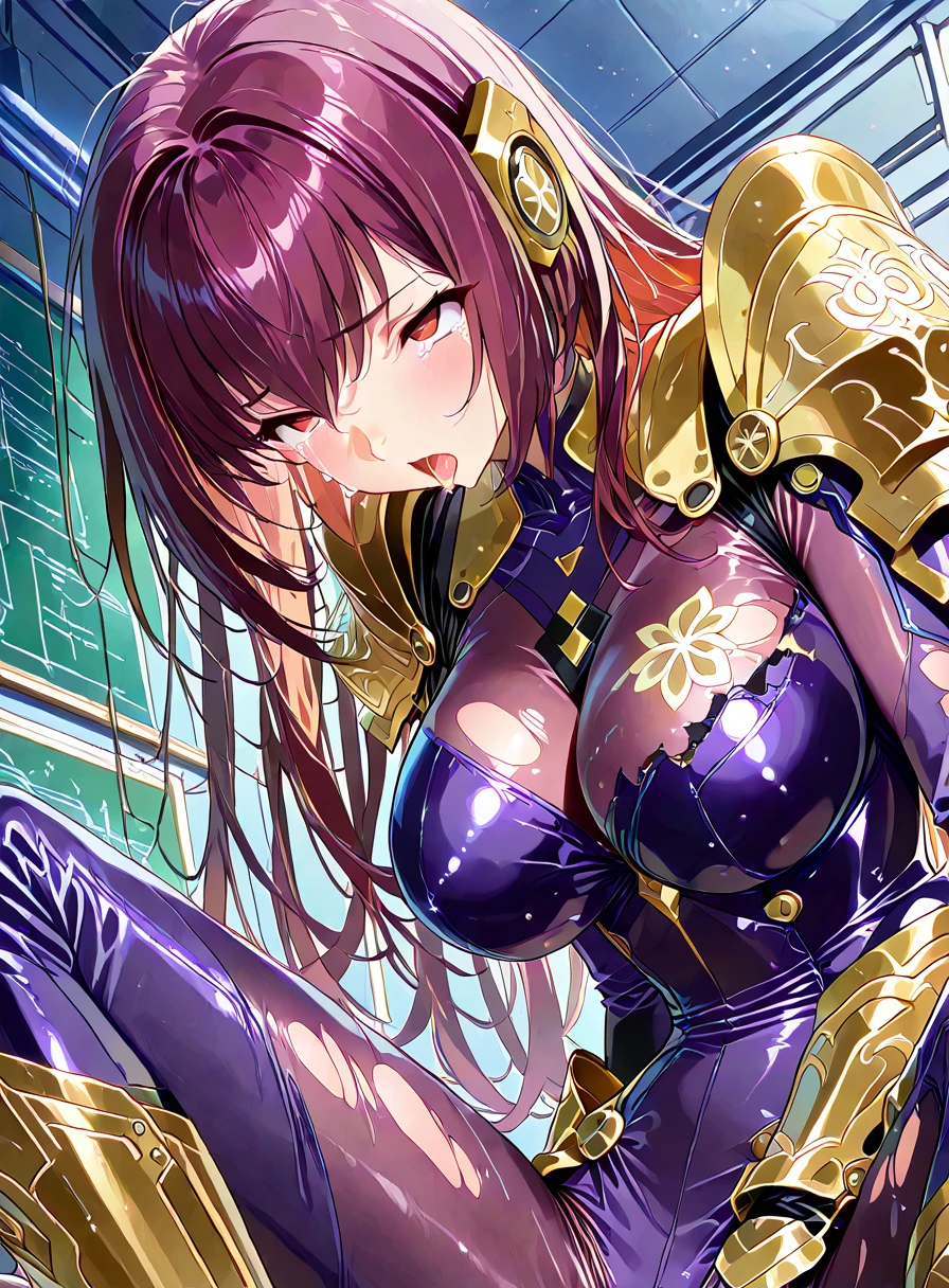 Gold Armor, 4K image, assembly, best quality, masterpiece, movie lighting ，Sexy，Large Breasts，Cleavage，action，In battle，Cleavage，Smile，noble，light beam from hand，Golden lightning surrounds，Red hair，Ponytail hairstyle，Saint Seiya Leo Aiolia，Blink，Lipstick，High purchase price