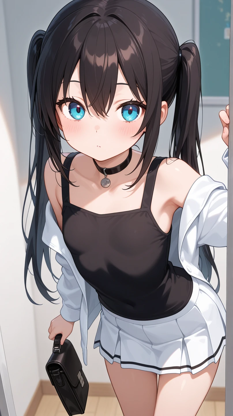 (masterpiece:1.3),(best quality:1.4),ultra high res,(detailed eyes),(detailed facial features),(detailed clothes features),HDR,8k resolution, solo focus, bangs, skin tight, (shiny skin),(slender girl),dreamlike,
(extreme detailed illustration),check commentary,commentary request,scenery,no text,
1boy, female face , <lora:VirtualGirl-Ren:0.3>,VirtualGirl-Ren, flat-chested,male chest, bangs, ponytail hair, black hair, blue eyes, hair pin,black choker,
white T-shirt, capris,
(smile), blush,bashfully,cute,
