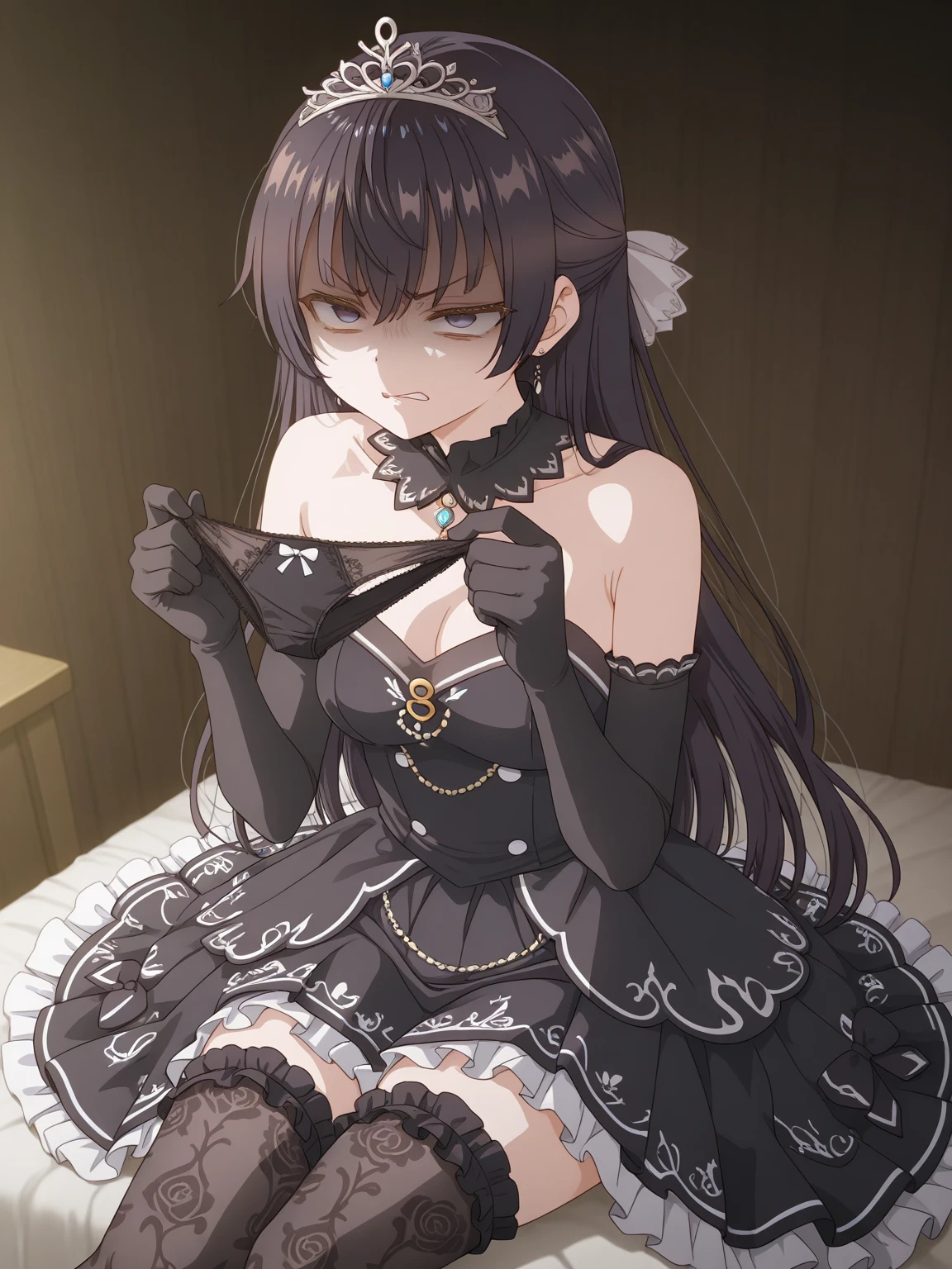 A girl，16 years old，Long hair, Bangs, black hair, Hair between the eyes, Purple Eyes:（1.5),  (Medium breasts:1.2), 
rest  锁骨, Wedding dress，veil，wedding，Black dress，Flowers，dress，Black socks，Black knee socks，Black gloves，Long boots，Cleavage，
Looking at the audience, whole body, Open your mouth，lol，
indoors, church，permanent，permanent，微lol，With one eye closed，
rest (masterpiece:1.2), best quality, high resolution,  8k wallpaper, (illustration:0.8), (Beautiful and delicate eyes:1.6), Extremely detailed face, Perfect lighting, Extremely detailed CG, (Perfect hands, Perfect anatomical structure),