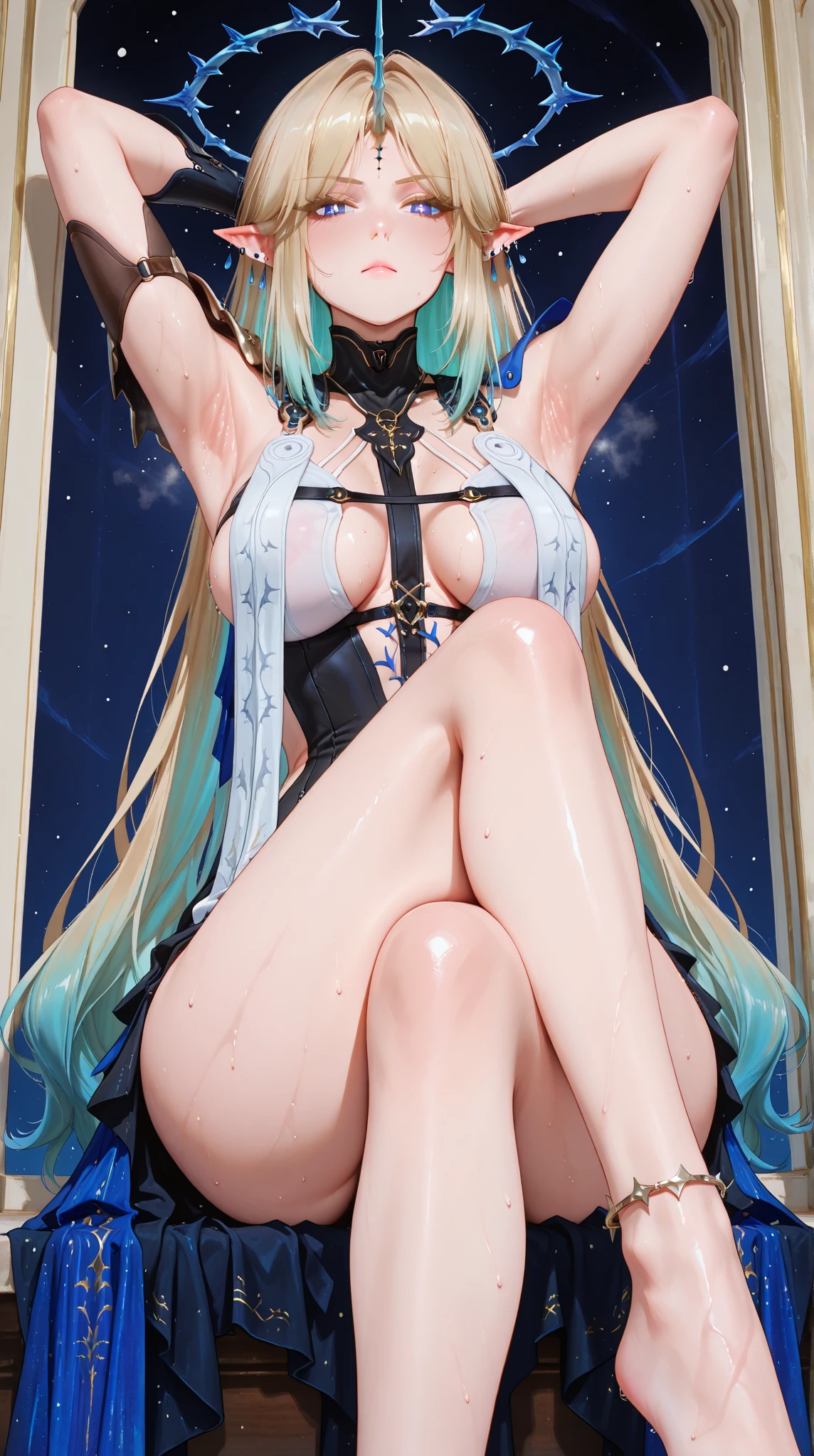 (Morrigan Dark Stalker: 1.5), Solo, during night, attractive smile, Detailed beautiful face, Perfect human body, Golden glowing eyes, (gigantic cleavage breasts,Fine skin texture),From the angle from below, , Masterpiece, 8K, (dynamic shot: 1_5), full body, symetry, Oil painting, The whole body is covered with white liquid,legs are open,Lie down in bed