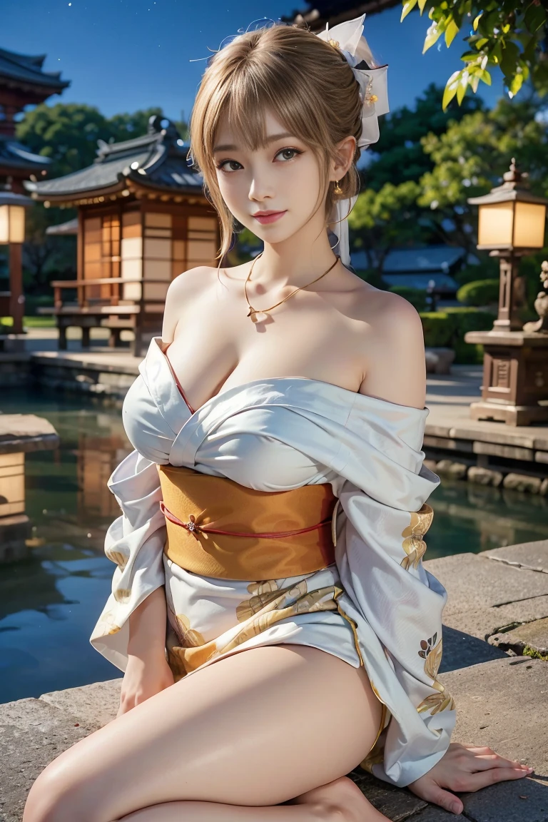 beautiful woman with a naginata. 18. random hair color, random hairstyle. Her bangs are down. Beautiful double eyes. Bridge of my nose. well-shaped lips. super beautiful. masterpiece. high school girl, sex appeal, Gloss on the lips, light reflection, Slightly exposed skin, Kimono with open chest, asymmetric colored eyes,