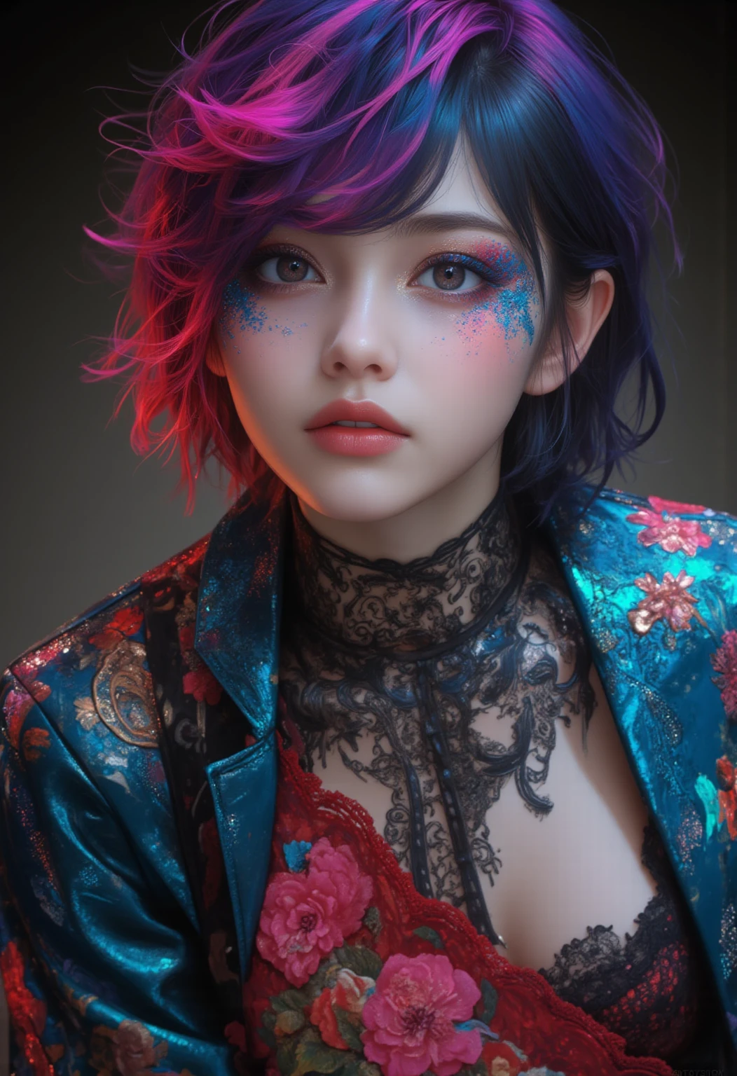 (masterpiece:1.1),(best quality:1.1),(high dynamic range:1),ambient light,super high quality,( Super detailed original image),(1 girl, Upper body),((Harajuku Fashion)),((flower with human eyes, dazzling)),double contact,Fusion of fluid abstract art,glitch,(Original illustration composition),(Limited color blending, Maximalism artstyle, Geometric artstyle, Butterfly, junk art),