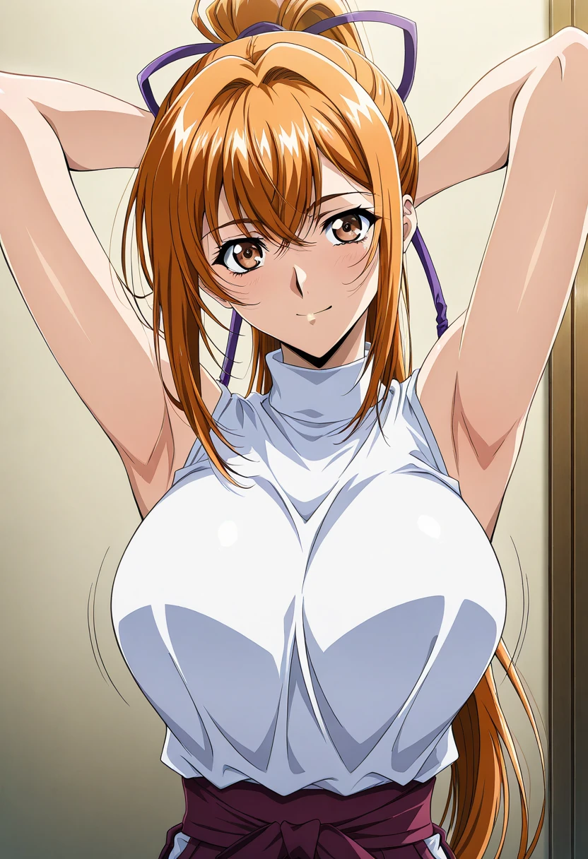 1 woman, orihime inoue, long light brown hair, big breasts, orange eyes, ((detailed eyes:1.2)), wearing micro bikini, sexy, sensual, sideboob, masterpiece, top quality, best quality, official art, beautiful and aesthetic:1.2), extreme detailed, colorful, highest detailed