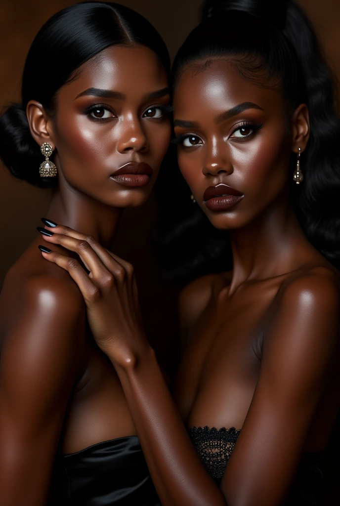 2 two Nude girl, sexy , full body, dark skin, oiled body, blessing body, round shaped small breasts, 8k ultra quality, gold digger