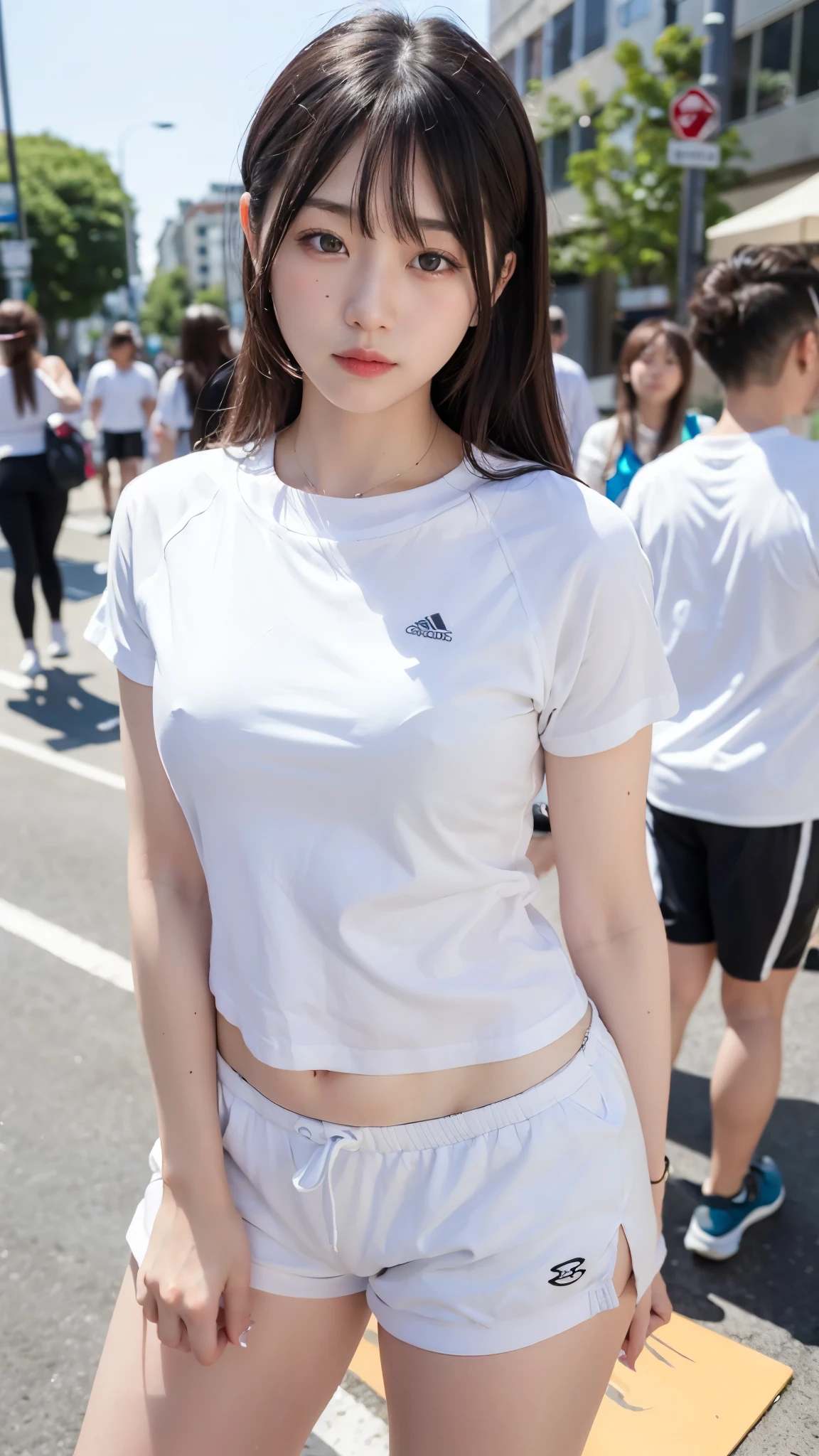 1 Girl,roadside,Soft Light,Chinese Beauty,Sportswear,Dark-haired