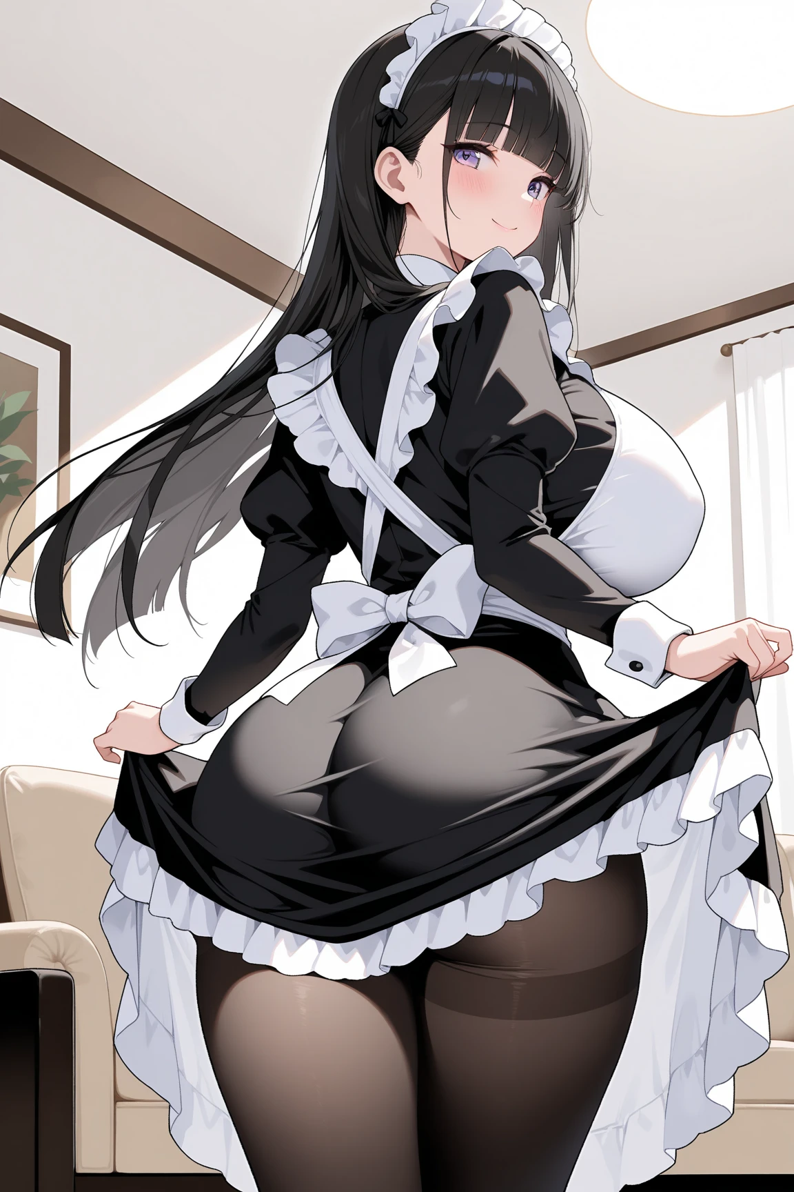 Squat down and stick your butt out、One Man、A man touches a woman's buttocks、On all fours、Let me touch your butt、Turn your ass towards me、Angle to the buttocks、One Woman、Beauty、Western-style building、Luxury House、淫乱Maid、Maid、Maid服、Age 25, ponytail, Highest quality, Focus on the thighs, smile, Black Pantyhose, panties under pantyhose、Plump thighs、Big Ass、Big 、 Black Hair,My thighs are steaming between my legs 、Steamy pantyhose、My butt is steaming、The man is removing her pantyhose
