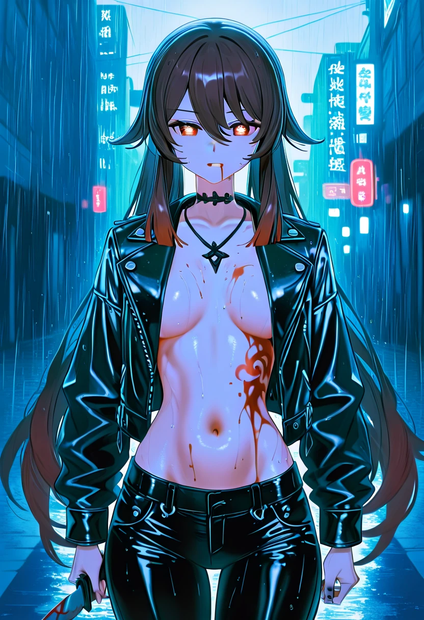 sexual girl, slutty, ugly man, multiple boys, gangbang, monster, horror, black hair, slender body, blue eyes, mascara, torn clothes, ponytail, tan skin
