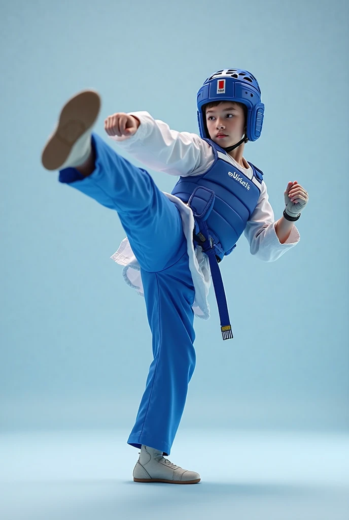 Down syndrome warming up with taekwondo uniform 