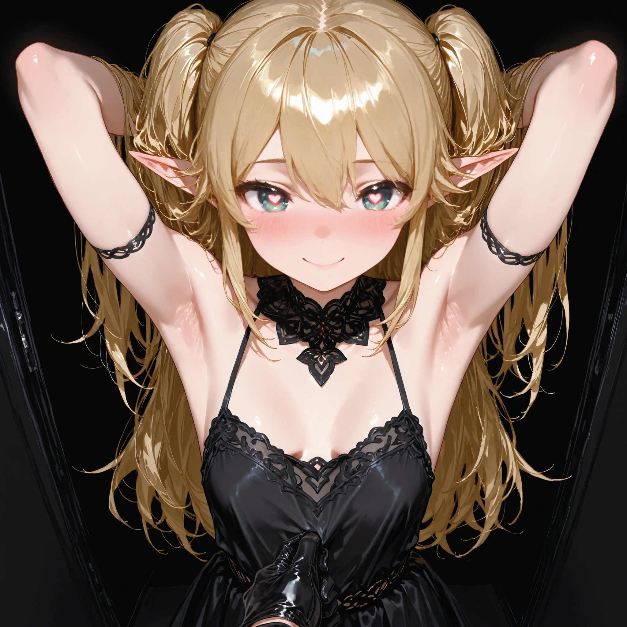 Highest quality, (Girl 1), (Gravity Gust), Perfect Skin, Realistic Skin, Frame Sharpness, Full HD, Detail Skin, 8k, (City), Day, wall side, Girl ideal body proportions, (Small box:1.3), Beautiful breasts, Ideal bust proportions, (Types of special attention to the face), (((View close to the face))), ((Beautiful Face)), (masterpiece), Cute eyes, smile, Perfect face proportions, Twist-free housing, The frame is not rough, Beautiful Face, smile ,((Black headband in hair)), (((Red eyes))), (Dark Skin:1.4), (Day焼け), Blonde