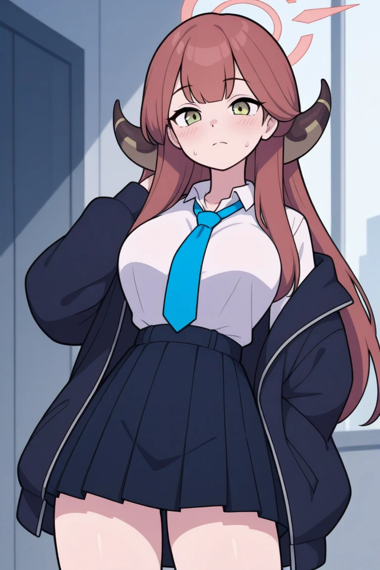 1 Cute naughty toddler Girl, large breasts, thick legs, (two side up:1,3, long hair, red hair, short dragon's horns attached to the head:1.2, dragon tail:1,4), brown eyes, (naked:1.3), (blush, ;d, yuruyuri), at the adventurer's guild, A bulletin board with posted paper, nfsw, sweat, (cum in vaginal:1.3), vaginal sex, steamy breath