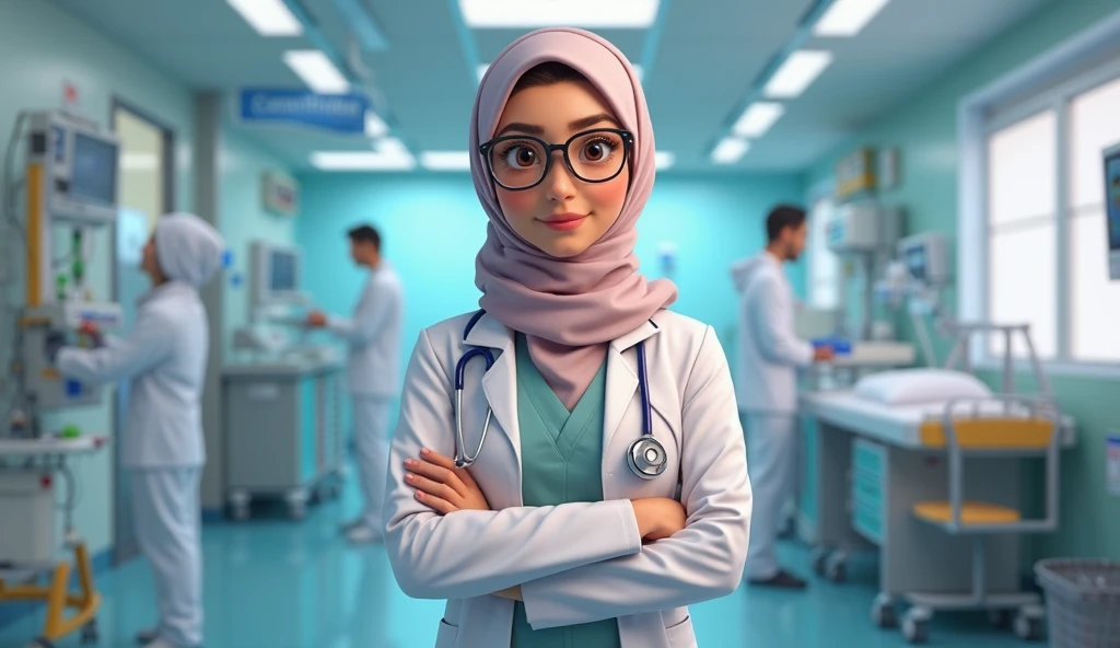 Make a cute muslim girl age 24,outfit Dr in hspital during checking  notes and write Dr Zaro name in her cout and background afghanistan flag 