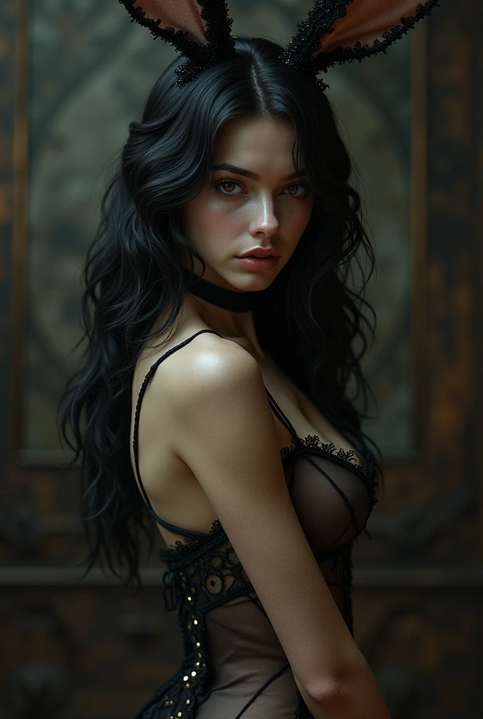 photorealism:1.2), beautiful woman, succubus angel, long hair, sexy dress, medium chest,slim, Silky hair, open chest, nipples shown out