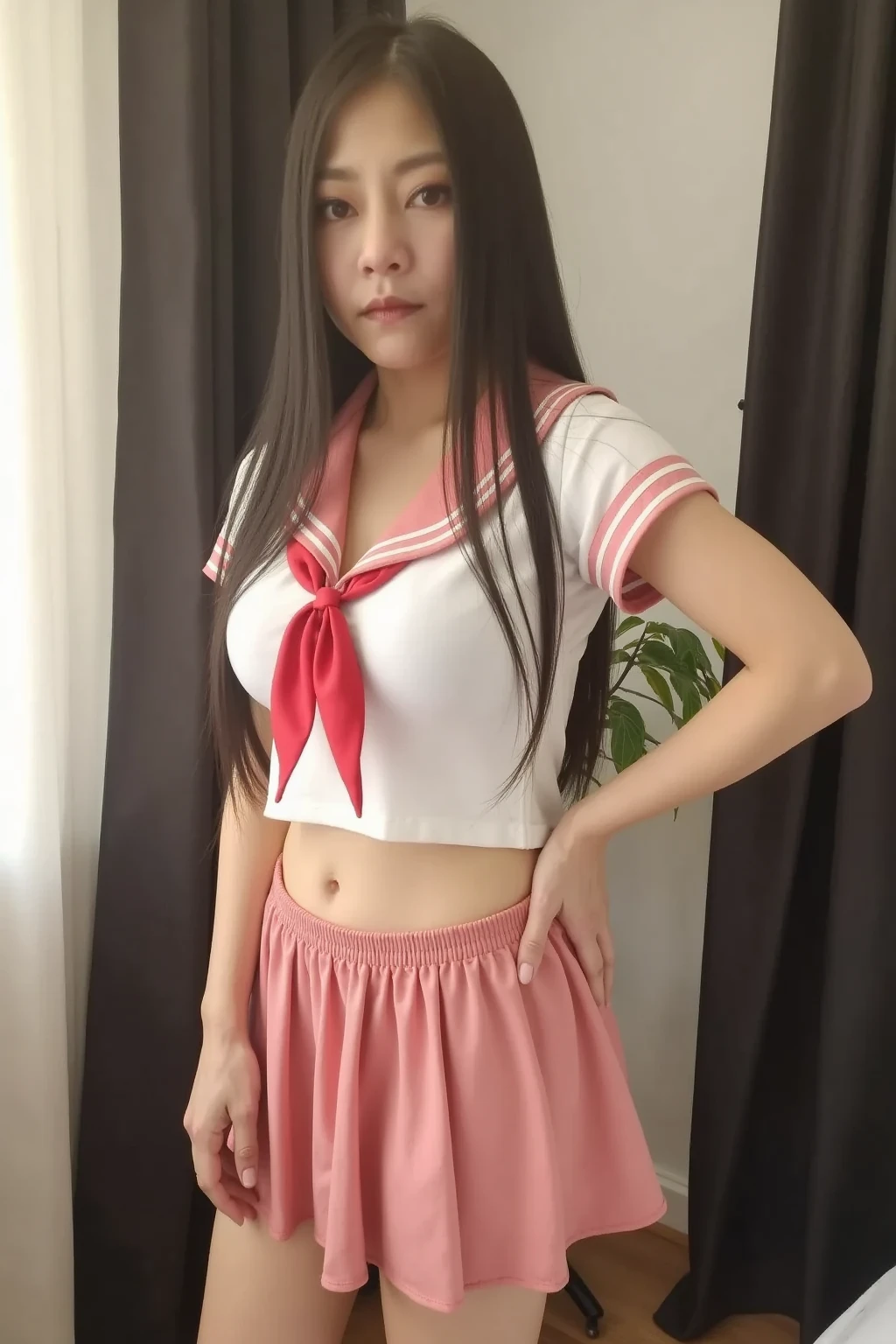 ,((Pink Hair))、((Pink Hair))、((Twin tails))、((Small fox ears))、((Highest quality、8k、masterpiece))、((Landmine Girl))Highest quality,(((濃紺のタイトなBloomersを着用:1.3)))、((((Navy blue high rise bikini bottoms)))), (cute:1.3), (very beautiful japanese), cute smile, Red cheeks, (Detailed skin: 1.2), realistic anime girl rendering, Realistic anime 3D style,((belly button))、 Beautiful brown hair, ((cute hairstyle)), (Accurate and natural big tits), Perfect Anatomy, Blunt bangs, (cute navel)), ((Bloomers)),, (((Tight Short White T-Shirt)), Accurate weapons, Five Fingers, Accurate legs, , showing off Bloomers, Small area sportswear, Volumetric lighting, Soft Light, bright, neon, bright colors, No makeup, True Face, Natural Makeup