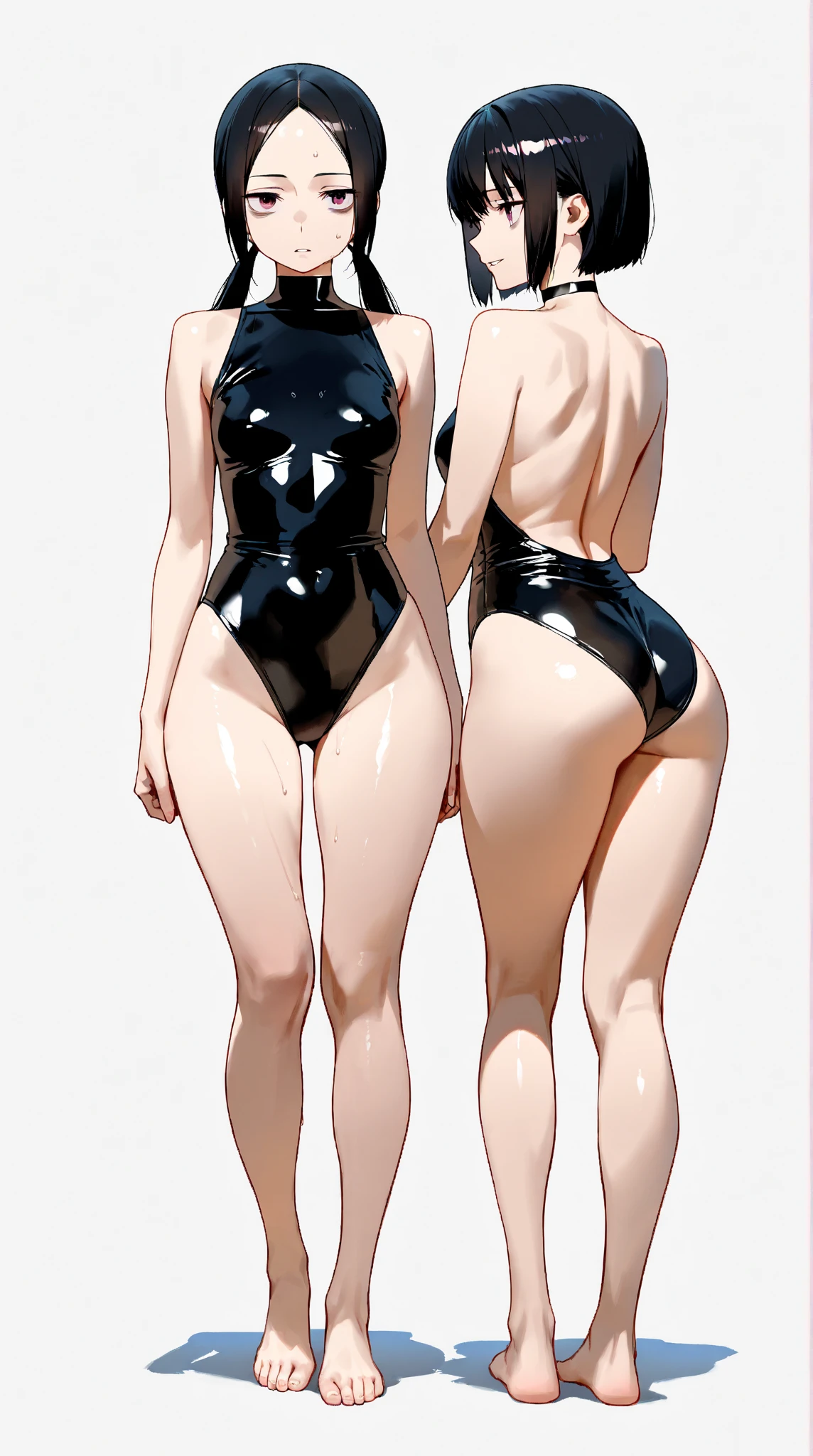 masterpiece,Awards, high quality,High resolution,HD,4K,8K,high quality,1girl, solo, standing, charturnerv2:0.5, full body character turnaround of 1lady, Multiple views of the same character in the same bikini, (simple background, white background:1.3), multiple views, (2views:1.5), side view, front view, character painting, two-dimensional culture,microbikini,short hair