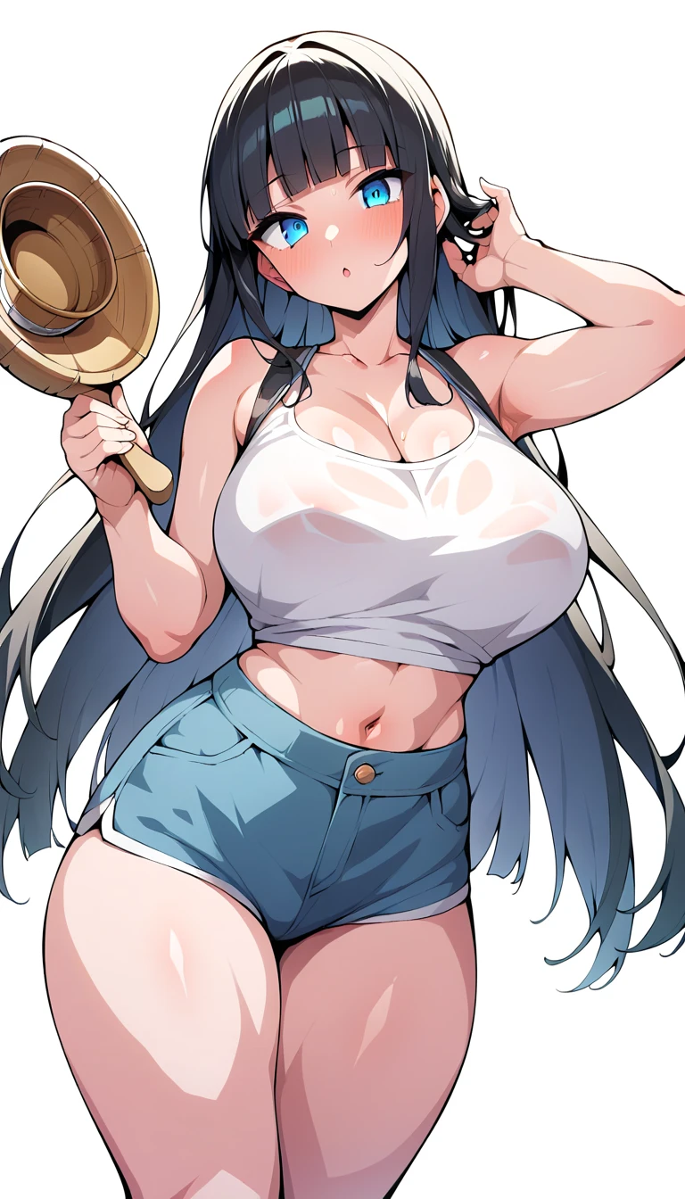 (long hair, grey hair:1.4), (plump:1.2), breast press, breasts, 1girl, bikini, swimsuit, jewelry, earrings, navel, pants, denim, solo, huge_breasts, bikini_top, cleavage, thigh_gap, jeans, armpits, looking_at_viewer, wide_hips, bracelet, green_bikini, grey_background, tattoo, collarbone, thighs, bangle