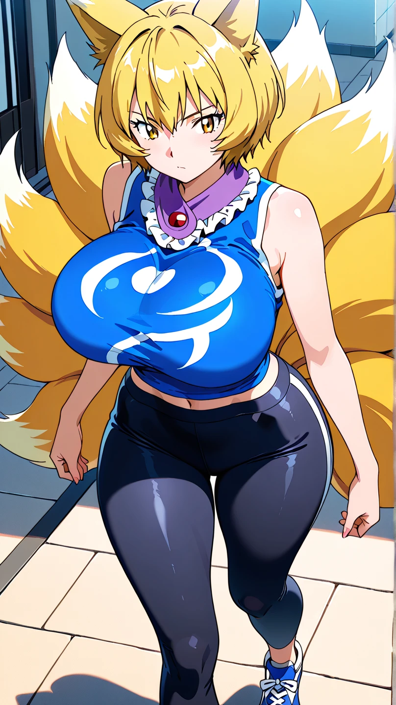 ((Masterpiece)), (Best Quality), ((Super Detail)), ((((((watercolor speedpaint Illustration)))))), ((kitsune)), ((((Megaman Battle Network)))), ((((Net-navi)))), (((battlesuit))), ((space suit)), ((((fluffy kitsune tails)))), ((((floofy fox tails)))), ((Fox tail)), (((THICK TAILS))), ((plump hips)), Gold blonde constructed hair, (((((long ribbons as hair))))), Pale skin, (whiskers), (White pupils), (Digital eyes), average breasts, (glossy skin), adult, (Mommy), (narrow waist), cute, enchanting, ((fox ears)), beautiful face, mischievous expression, slightly blushing, ((((Purple and gold opaque tight suit)))), ((Artificial intelligence companion)), dynamic pose, looking at viewer, ((digital internet background)), ((Sea of data)), streams of blue data, Internet, (high resolution), (sharp focus), (volumetric lighting), (textile shading), vibrant colors