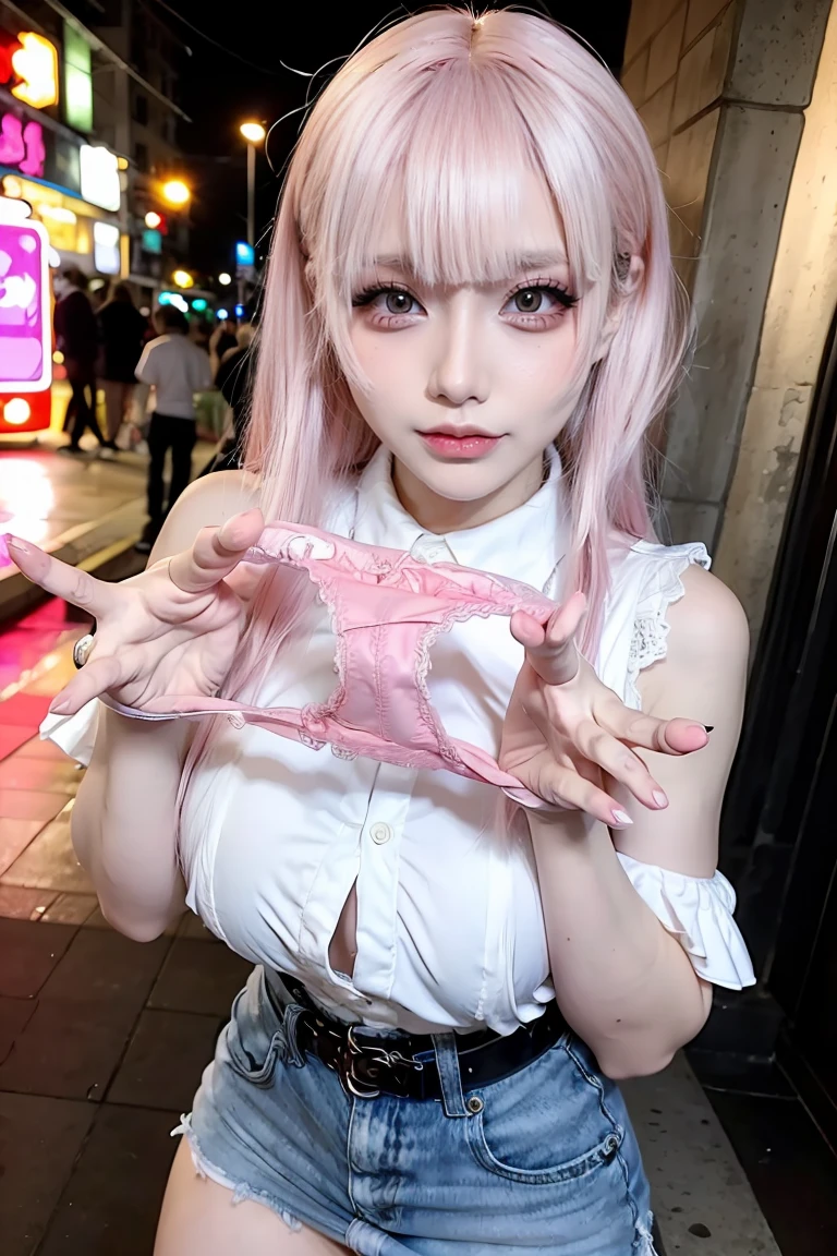 (1 cute girl:1.1),side view, (pink long hair:1.1),(dripping wet hair:1.2), (sobbing:1.3), (blush:1.3), (trembling:1.3), (open mouth), (cum on face:1.2), (half-closed eyes:1.2), (water eyes:1.2),medium breasts, (excessive cum on body:1.3), (sweating), (hydrated skin), topless, (gothic skirt), (spread legs:1.2), (lying on back), (lying on ground), in ghost town, break, (gangbang:1.4), (2 guy), large penis, (vaginal sex:1.1), (1 man is strangling:1.3), (excessive cum in pussy:1.3),(bukkake:1.2), (facial:1.2), nsfw, pov_strangling
