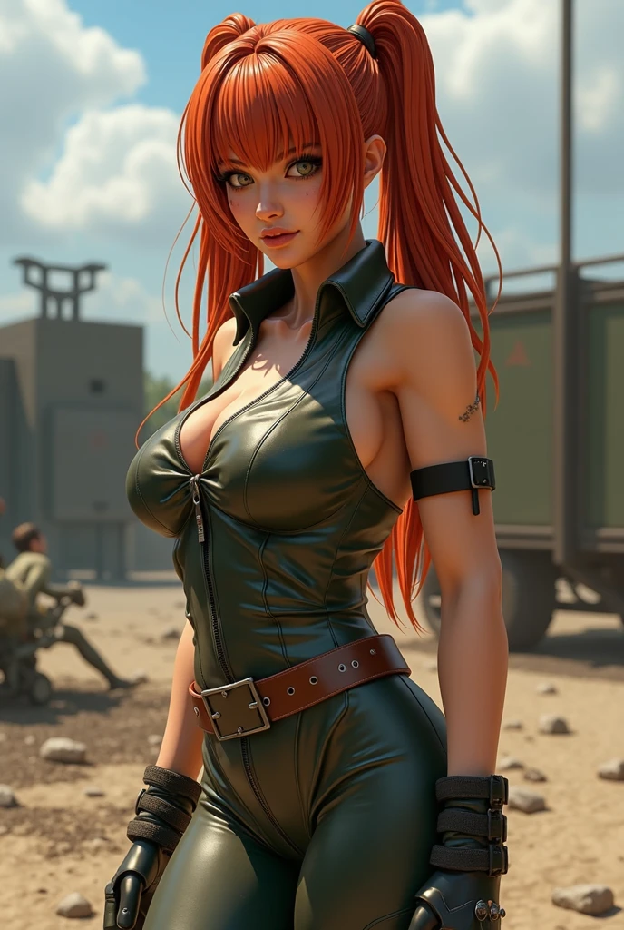 best quality, masterpiece, eye reflection, best quality, masterpiece, mercy eye reflection, alone, sculptural perfect body, redhead, fiery, mercy style hairstyle, green eyes, two arms, tomb raider style neckline clothing, utilitarian belt, alone, command room, 8k, masterpiece, highres, absurdres, natural volumetric lighting and best shadows, deep depth of field, sharp focus, naughty face, super yummy, medium breasts, elements of warhammer 40k, hyper detailed scenery, goddess